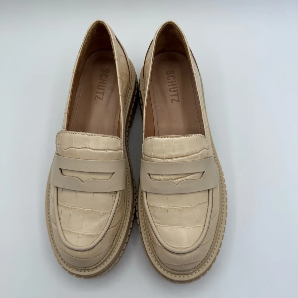 SCHUTZ Viola Croc Embossed Leather Chunky Slip On Loafers Size 8B
